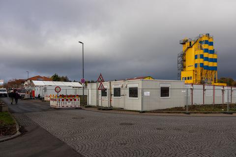 Das vom Landkreis Vogelsberg betriebene Containerdorf für Flüchtlinge in der Nähe der Hessenhalle. 