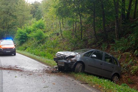 Das Auto blieb nach dem Unfall im Straßengraben stehen.  Foto: Potengwoski 