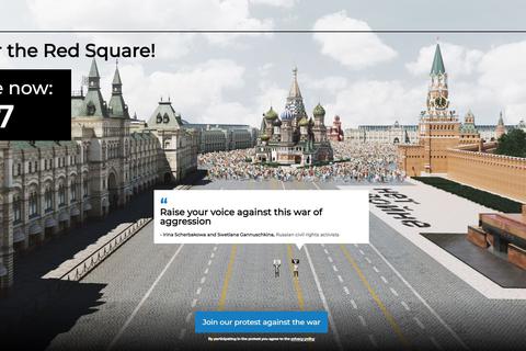 So präsentierte sich der virtuelle Rote Platz am 7. Mai. Bis zu den geplanten Feierlichkeiten soll sich der Platz noch weiter füllen. Screenshot: VRM / Memorial 