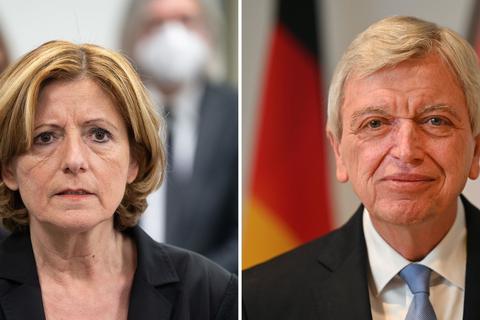 Die rheinland-pfälzische Ministerpräsidentin Malu Dreyer (SPD) und Hessens Ministerpräsident Volker Bouffier (CDU). Fotos: dpa